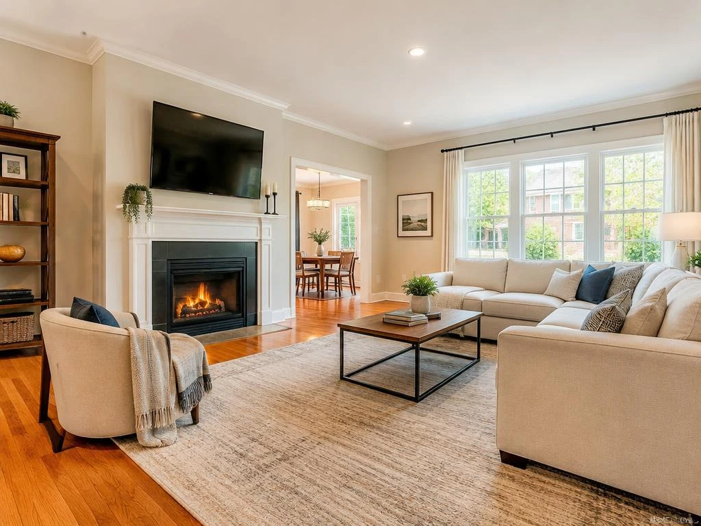 Bright living room in a managed rental home